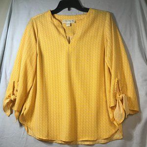Michael Kors Split Tie 3/4 Sleeve V Neckline-Jasmine Yellow Floral Size M